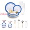 White with Gold Spiral on Blue Rim Plastic Wedding Value Set (120 Settings)